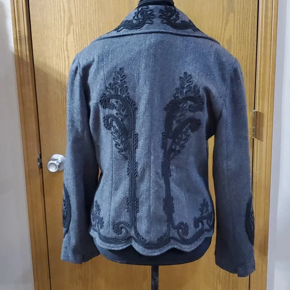 Soft surroundings wool blend applique black grey blazer